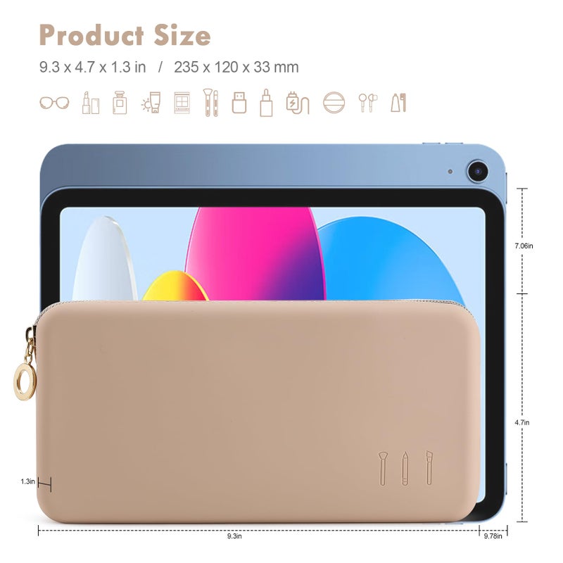 FVION Zipper Makeup Brushes Bag For Travel  Large Silicone Makeup Brush Holder  Make Up Brushes Pouch Case for Makeup Tools - Khaki - Image 3